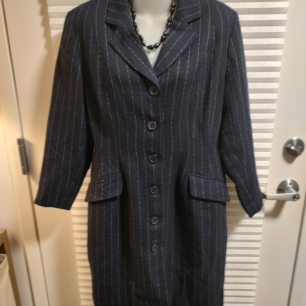 Vintage Harve' Bernard Navy Pinstriped Suit Coat Dress